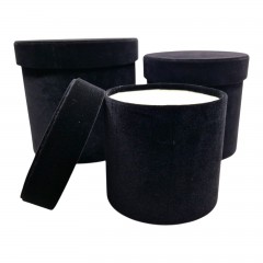 Set 3 cutii rotunde din catifea pentru flori si cadouri, negru