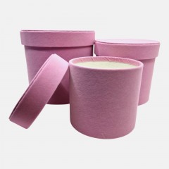 Set 3 cutii rotunde din catifea pentru flori si cadouri, roz