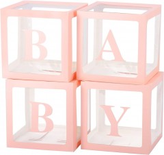 set 4 cutii transparente, BABY, 30x30 cm, roz