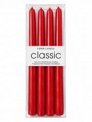 Set 4 Lumanari Premium Conice, Lungime 25 cm, Fără Parfum, Rosu Intens