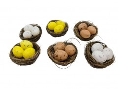 set 6 cuiburi cu oua, decoratiune Paste din fire naturale