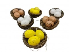 set 6 cuiburi cu oua, decoratiune Paste din fire naturale