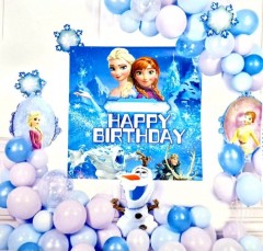 set 60 baloane si accesorii pentru aranjament tip arcada, balon Olaf gigant, banner Happy birthday