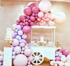 set 65 baloane si accesorii pentru aranjament tip arcada, 4 baloane gigant, roz