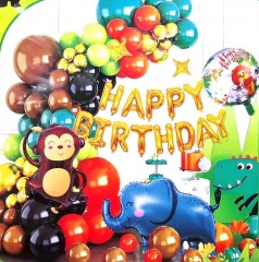 set 70 baloane si accesorii pentru aranjament tip arcada, 2 figurine gigant, jungla