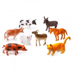 set 8 animale domestice, pisica, porc, berbec, taur, cal, vaca, magar, tap, 12-18 cm