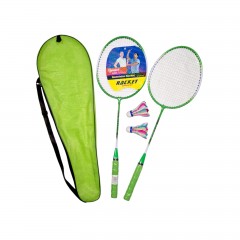 Set badminton, 2 rachete, 2 fluturasi, husa de transport, verde