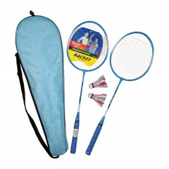 Set badminton, 2 rachete, 2 fluturasi, husa de transport, albastru