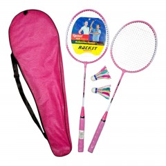 Set badminton, 2 rachete, 2 fluturasi, husa de transport, roz