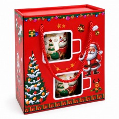 Set Cadou de Craciun, Mos in Gheata, 2 Căni Ceramice cu Lingurițe în Cutie de Transport