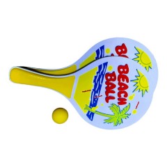 set ping pong pentru plaja, 3 piese, lemn, minge cauciucata, galben