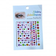 sticker cristale autoadezive, inima, floare, 150 strasuri, multicolor