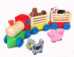 tren cu animale din lemn