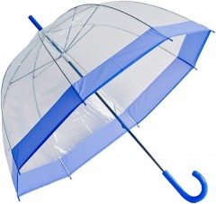 umbrela transparenta in forma de cupola, margine albastra, 83 cm